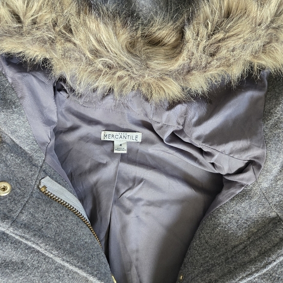 J.Crew Parka Jacket Women's Gray Wool Blend Faux Fur Trim Hooded Full Zip sz 4 - Picture 2 of 7